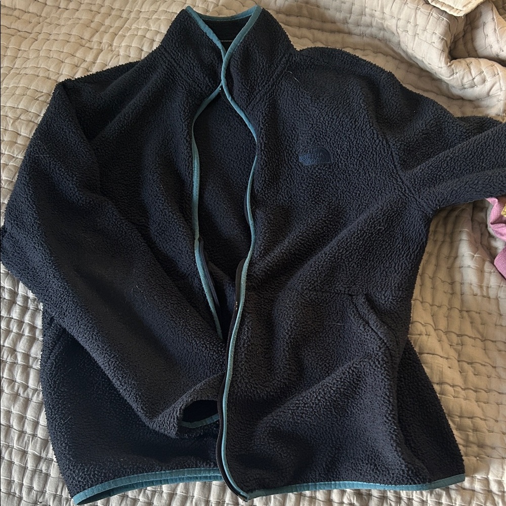 The North Face Black Fleece Jacket with Blue Trim